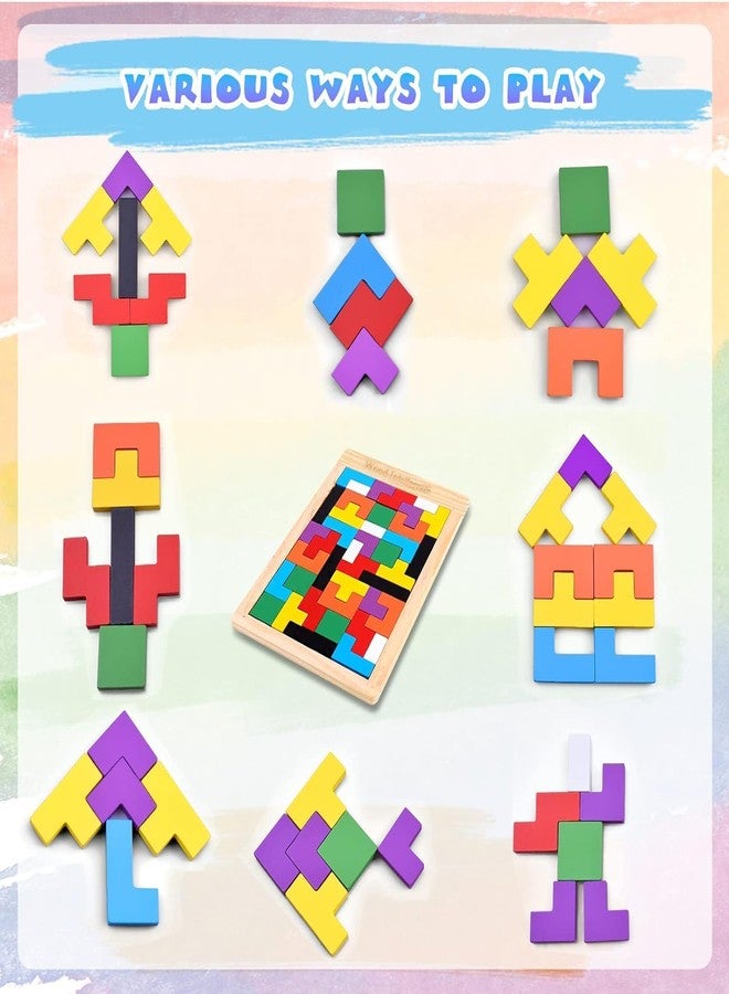 OffyBird Wooden Russian Blocks Puzzle for Kids & Adults, 40-Piece Wood Tetris Game, Educational Brain Teasers for Kids Fun Interactive Intelligence Puzzle Toy Gift for Toddlers - Image 3